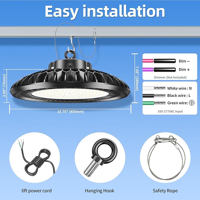 3 Pack 400W LED High Bay Light 56000LM 5000K 120VAC UFO Light IP65 Waterproof - Image 8