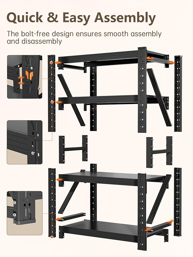 4-Tier Storage Shelves, Adjustable Industrial Metal Shelf System, 500lbs - Image 7