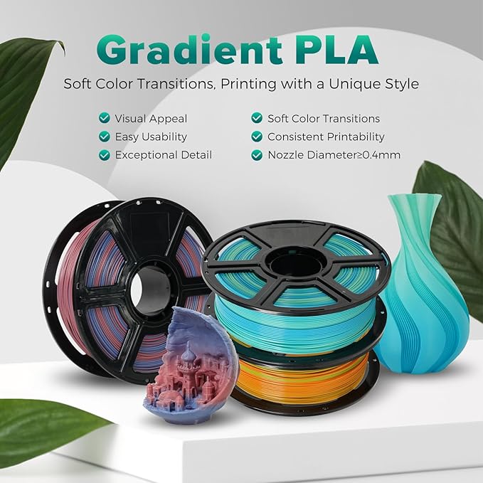 FLASHFORGE PLA Filament 1.75mm +/- 0.02mm Orange to Green Gradient, Smooth - Image 2
