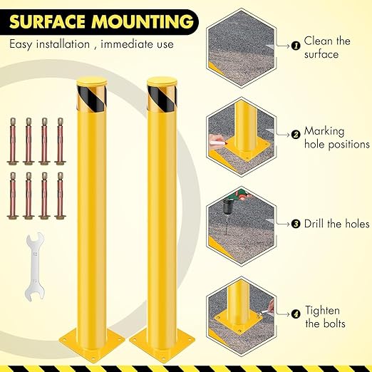 4 Pack Safety Bollard Post, 30 Inch Height 4.5 Inch Diameter Yellow Pipe Safety - Image 4