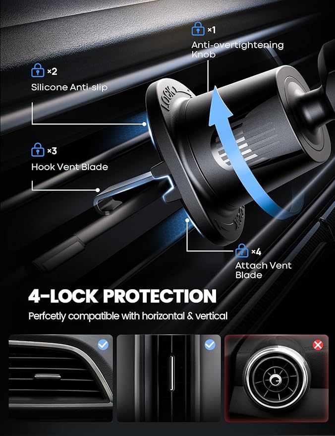 Lamicall 2025 Wider Clamp & Metal Hook Car Phone Holder Vent Phone Holders - Image 4