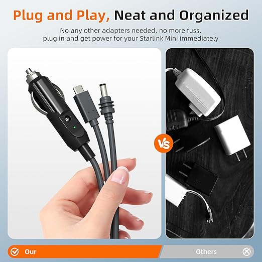 Starlink Mini 3-in-1 DC Power Cable 16FT, USB-C 12-24V Cigarette Lighter Plug & - Image 4
