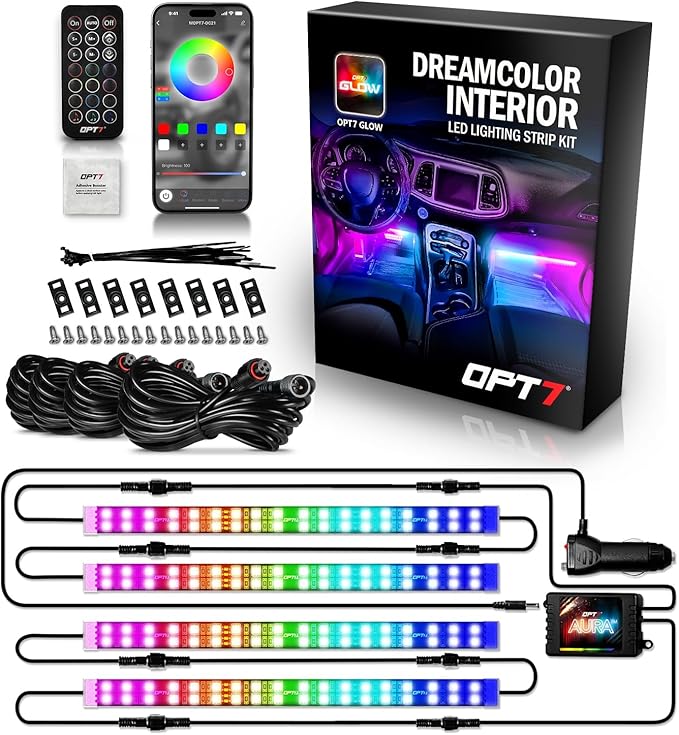 OPT7 Aura DreamColor Interior Light Strips, Underdash Ambient Lighting Universal by OPT7