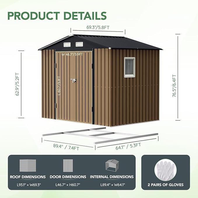 8X6FT Outdoor Steel Storage Shed - Image 2