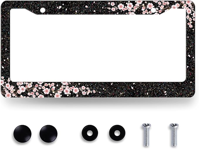 Bling Cherry Blossom License Plate Frame Pink Floral License Plate Stainless by RNKATIH