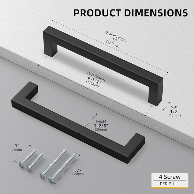 goldenwarm 60Pack 4.5INCH Drawer Pulls Black Modern Cabinet Hardware - Image 2