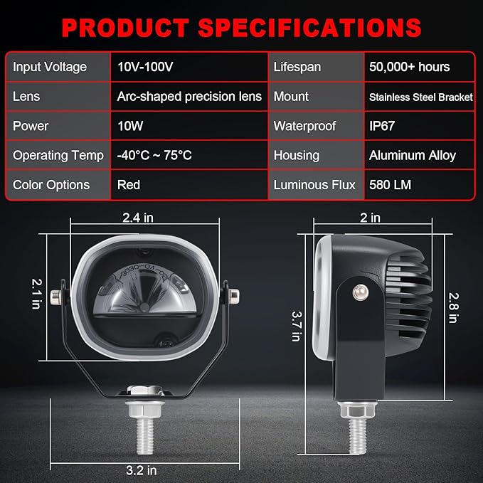 Forklift Arc Safety Light, LED Warning Lamp Red Line Projection, Aluminum - Image 7