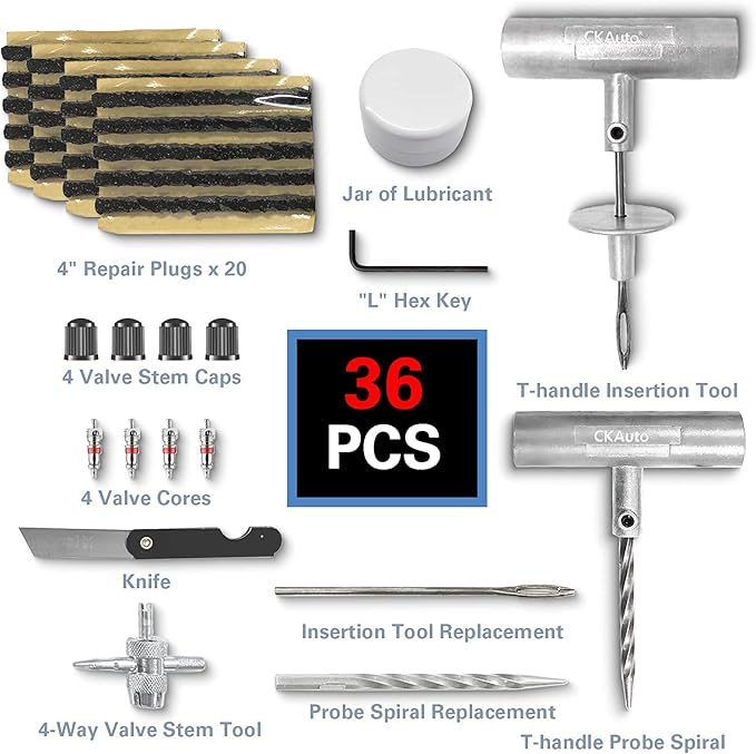 CKAuto Universal Tire Repair Kit, Heavy Duty Car Emergency Tool Kit - Image 2