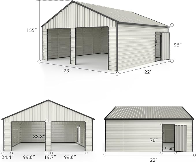 23 x 22 Metal Shed, Metal Garage Building - Image 3