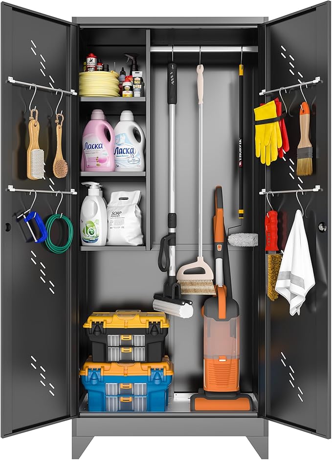75" Metal Storage Cabinet, Tall Broom Cabinet, Garage Cabinets by METALREAD