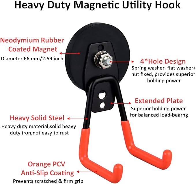 ULIBERMAGNET Heavy Duty Magnetic Garage Hooks, Strong Large Magnet Hooks - Image 6