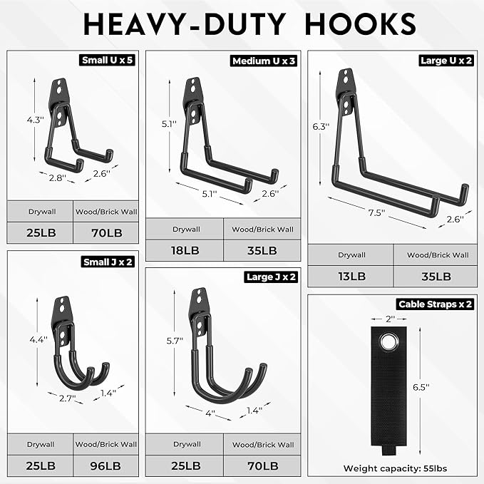 BONTEC Heavy Duty Garage Hooks, Anti-Slip Coated Black Steel - Image 2
