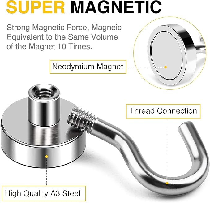 DIYMAG Magnetic Hooks, 30Lbs Strong Heavy Duty Cruise Magnet S-Hooks - Image 4