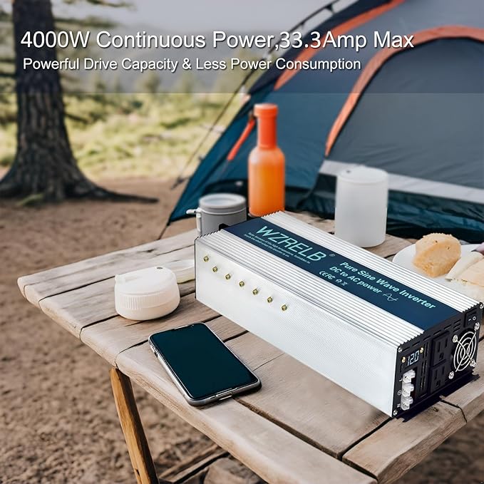 WZRELB 4000W Pure Sine Wave Inverter, Car Power Inverter 36V DC to 110V 120V AC - Image 3