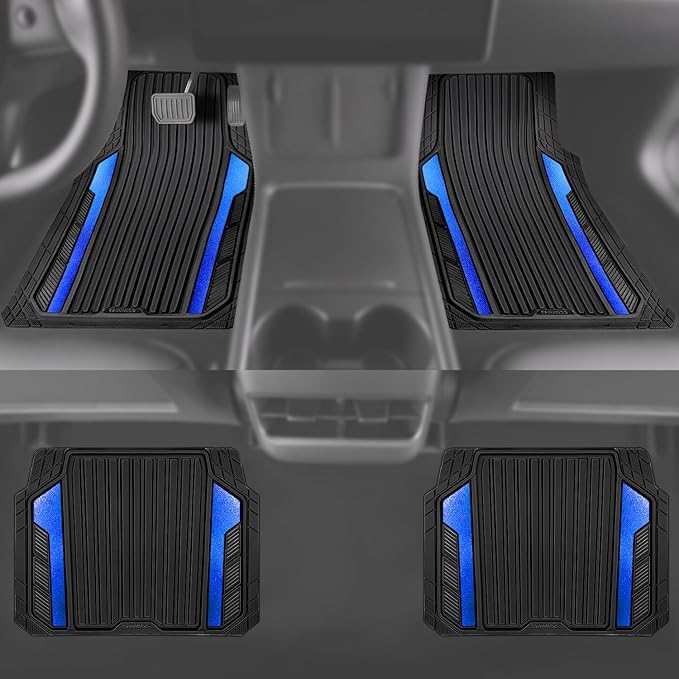 CAR PASS Heavy Duty Rubber Car Mats Metallic, Aluminum Film All Weather Floor - Image 5