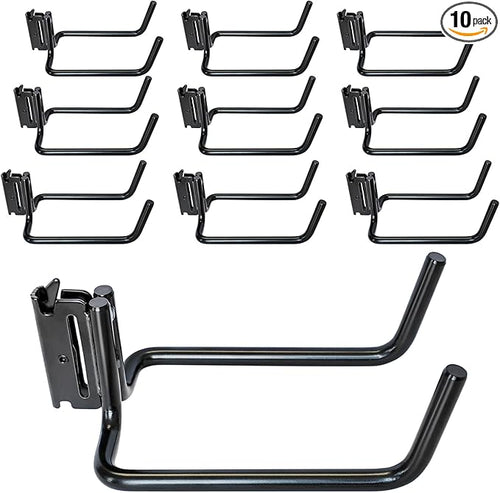 10 Pack E Track Double J Hooks, Heavy Duty Black Large Steel Shovel/Tool Hanger by MorScan