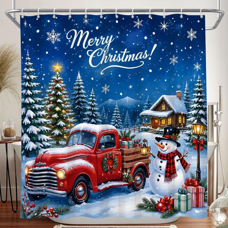 Winter Christmas Shower Curtain, 72x78 Inch Waterproof Fabric by Duluxykl