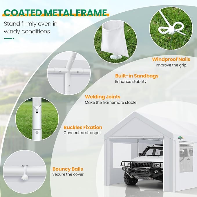 COBIZI Carport Canopy 12x20 Heavy Duty Portable Garage - Image 5
