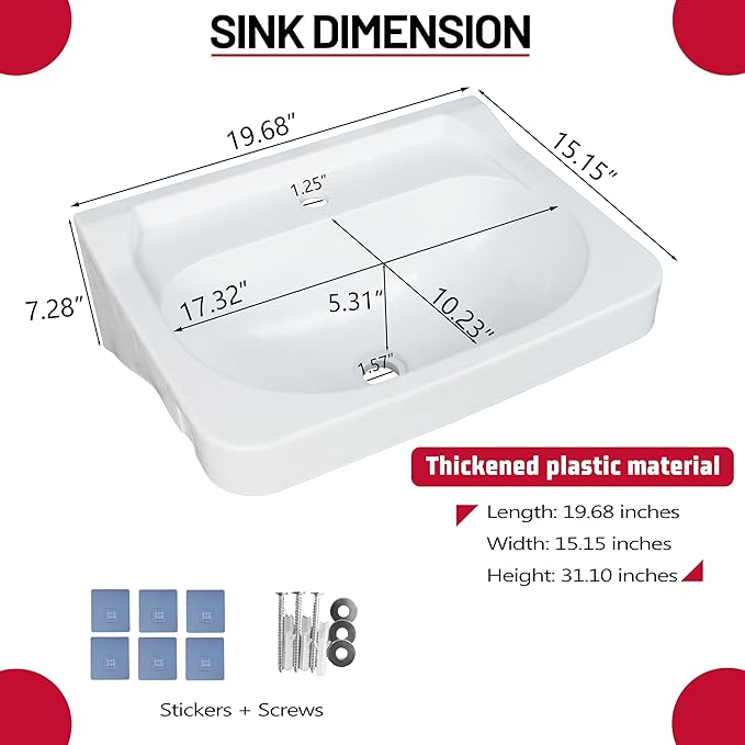 Wall Mount Bathroom Sink 19.7*15.3 No-Drill Installation Self-Adhesive Wash - Image 4