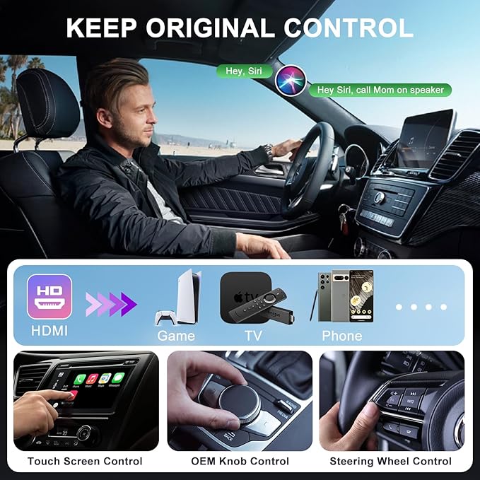Wireless CarPlay Adapter with HDMI Input Port, 2-in-1 Car TV Mate CarPlay - Image 3