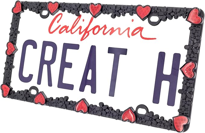 Creathome 3D Daisy Heart License Plate Frame from Pure Zinc Alloy Metal Perfect - Image 2