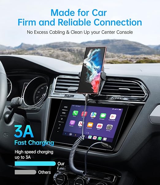 USB C to C Cable 100W 3FT for Car, Coiled USB C Cable Fast Charging for iPhone - Image 2