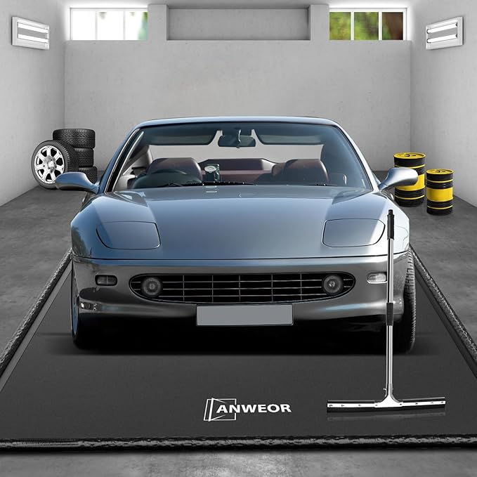 Garage Floor Mat 7'9" x 18' Upgraded Satin Finish Texture Non-Slip Containment by ANWEOR
