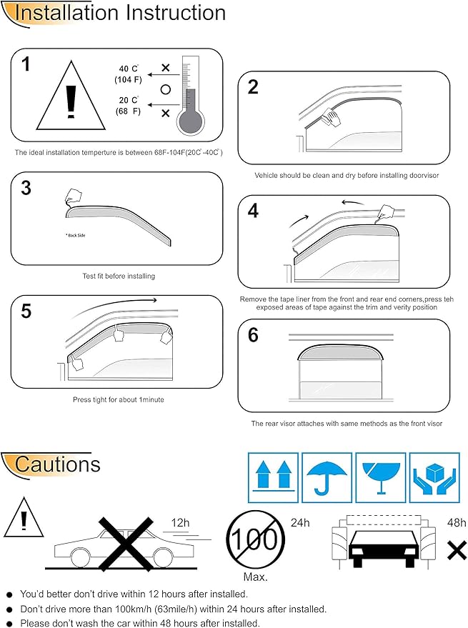 94257 Side Window Wind Deflector, Outside Mount Style Tape-On Sun Rain Guards - Image 6