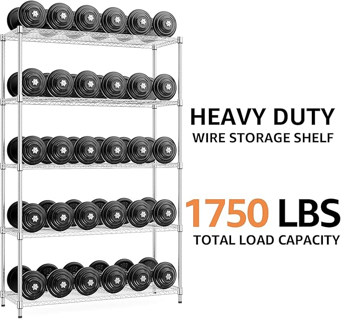 MZG 1750 lbs 5 Tier Storage Rack Metal Wire Shelving Unit, Storage Standing - Image 4