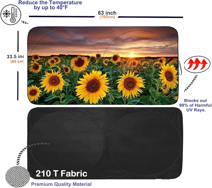 Gven Sun Shade for Car Windshield, Foldable Sunflower Vehicle Sun Visor for Car - Image 2