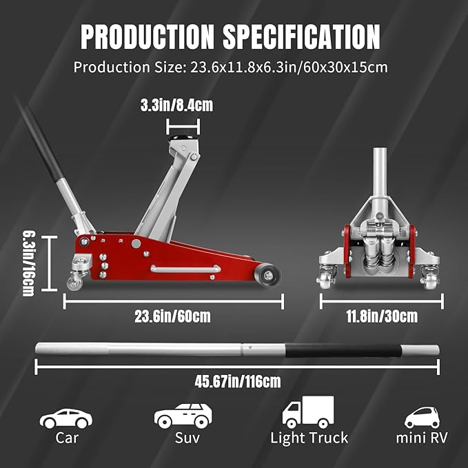 3 Ton Low Profile, Aluminum and Steel Racing Floor Jack - Image 2