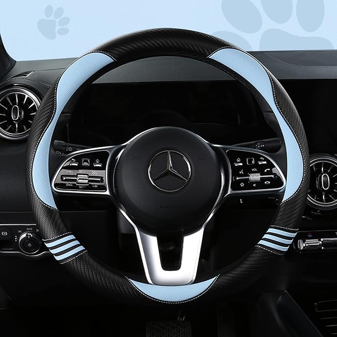 Car Steering Wheel Covers for Women Girl Padded Carbon Fiber PU Leather Cute - Image 2