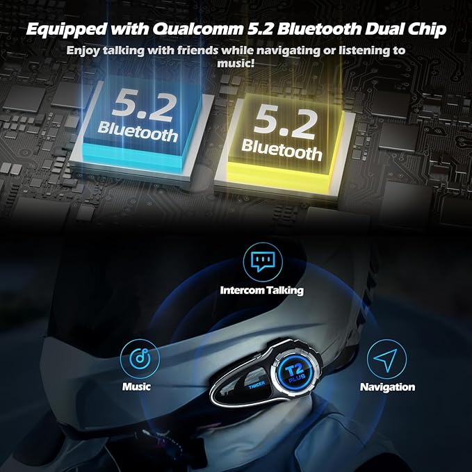Motorcycle Bluetooth Headset T2Plus Dual Chip MESH Intercom 10-Way Motorcycle - Image 2