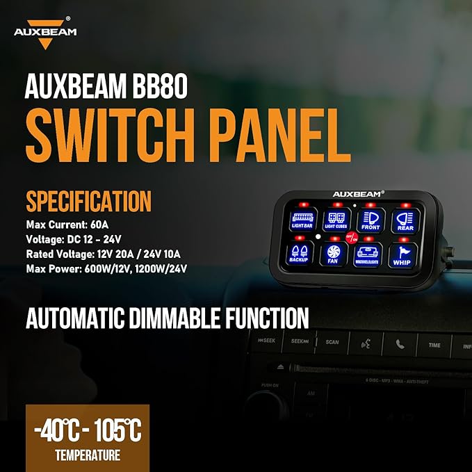 Auxbeam 8 Gang Switch Panel BB80 Universal Circuit Control Relay System - Image 8