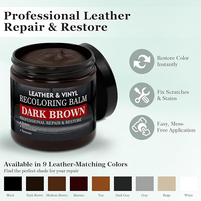 Leather Color Restorer, Recoloring Balm, Scratch Remover, Repair Kit - Image 2
