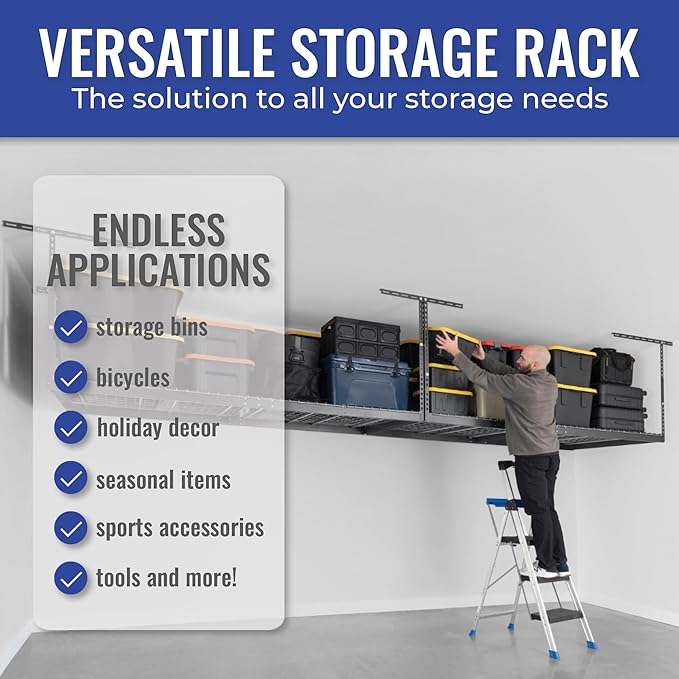 SafeRacks Heavy Duty Overhead Garage Storage Rack, 600 lb Capacity, Adjustable - Image 4