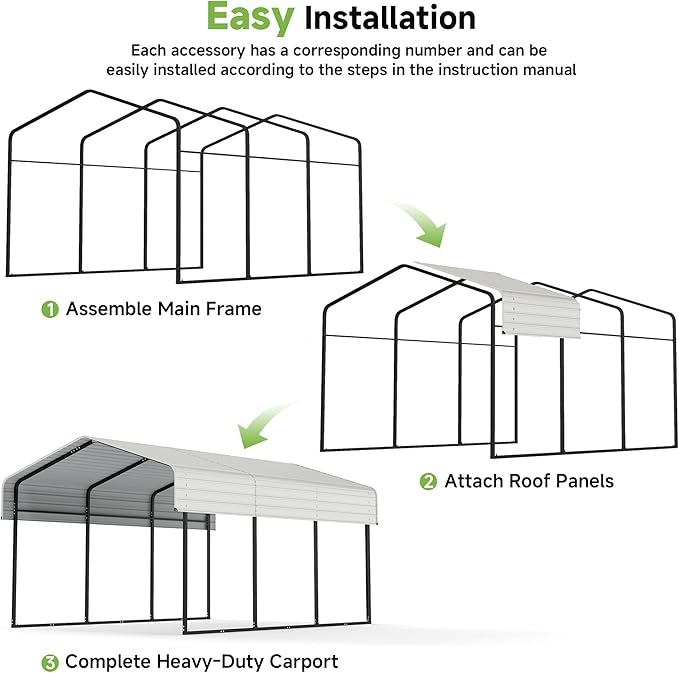 Real Relax 10×15FT Heavy Duty Carport, Metal Car Port Multi-Use Outdoor Storage - Image 5