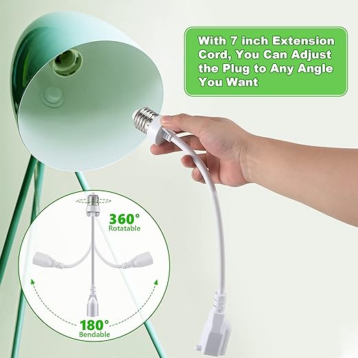 Feekoon 1 Pack 3 Outlet Light Socket Adapter, Convert E26/E27 Bulb Socket to 3 - Image 4