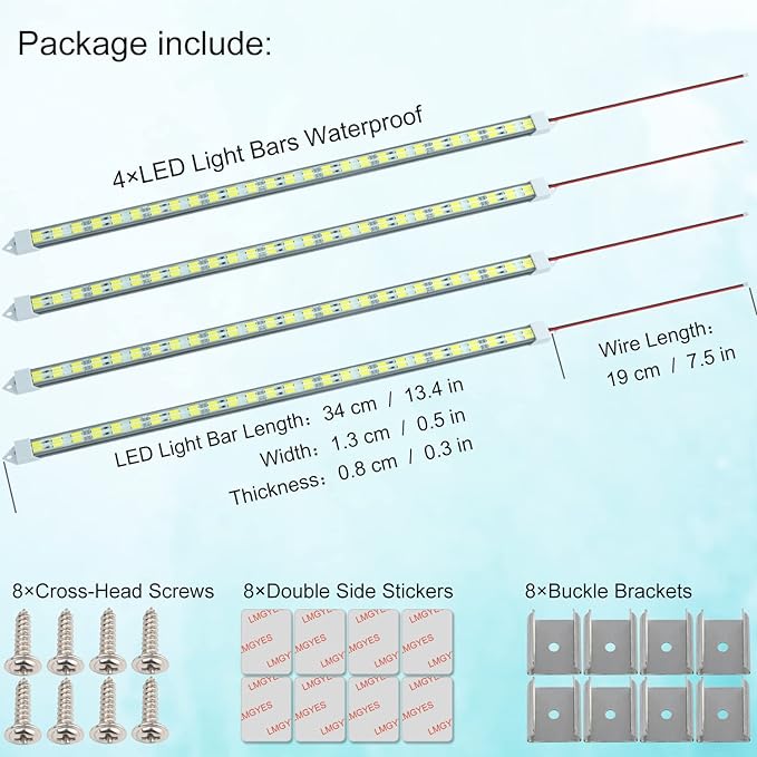 12V LED Light Bar Waterproof, 12V LED Light Strip 54 LEDs 7000K White Color - Image 2