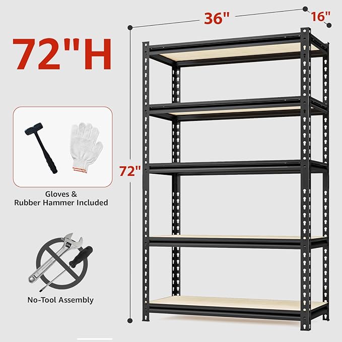 5-Tier Adjustable Metal Storage Shelves Heavy Duty Garage Shelving, Basement & - Image 3