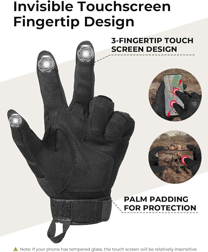 KEMIMOTO Tactical Gloves for Men, Touchscreen Motorcycle Gloves - Image 3