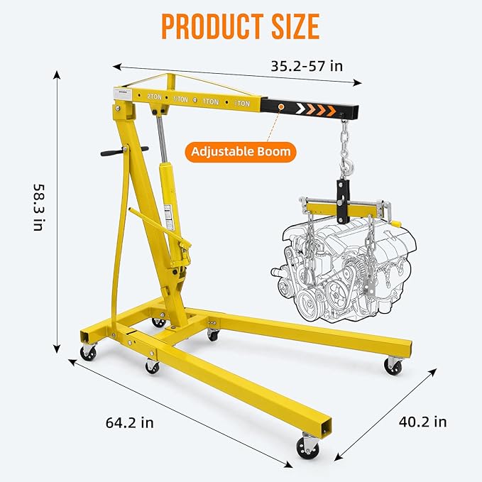 Engine Hoist with Lever, 2 Ton 4000 Lbs Heavy Duty Folding Cherry Picker Engine - Image 3