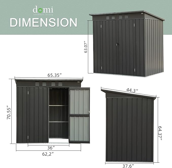 Domi Outdoor 5’ x 3’ Storage Shed, Metal Sheds Tool Storage Slope Roof - Image 3