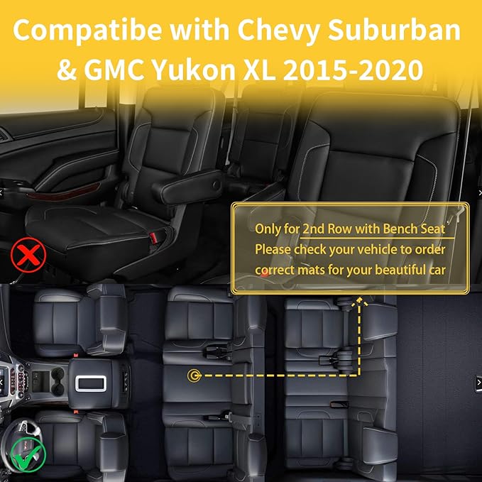 GINOWY-Floor Mats for Chevy Suburban/GMC Yukon XL 2015-2020 2nd Row - Image 5