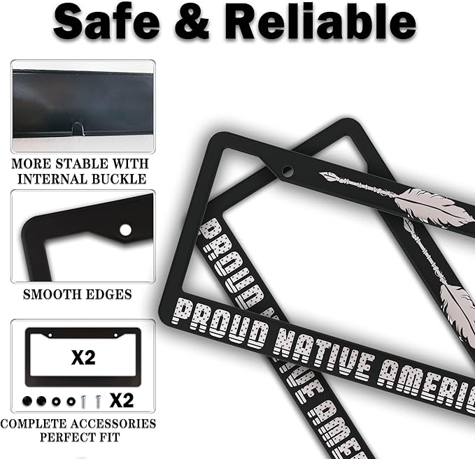 License Plate Frames Black and White License Plate Holder Proud Native American - Image 4