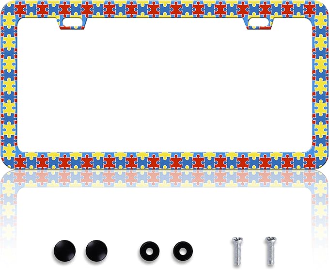 Autism Awareness License Plate Frame Puzzle License Plate Frames Personalise by HOWKWAWY