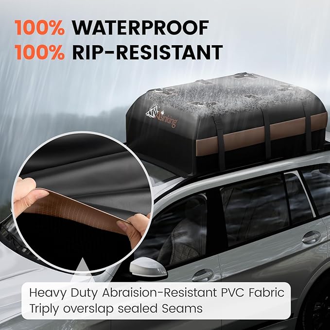 Asinking Car Rooftop Cargo Carrier Bag, 22 Cubic Feet Waterproof Roof Cargo Bag - Image 2