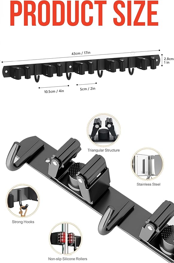 2 Pack Mop and Broom Holder Wall Mount, Upgraded Broom Hanger Wall Mount - Image 5