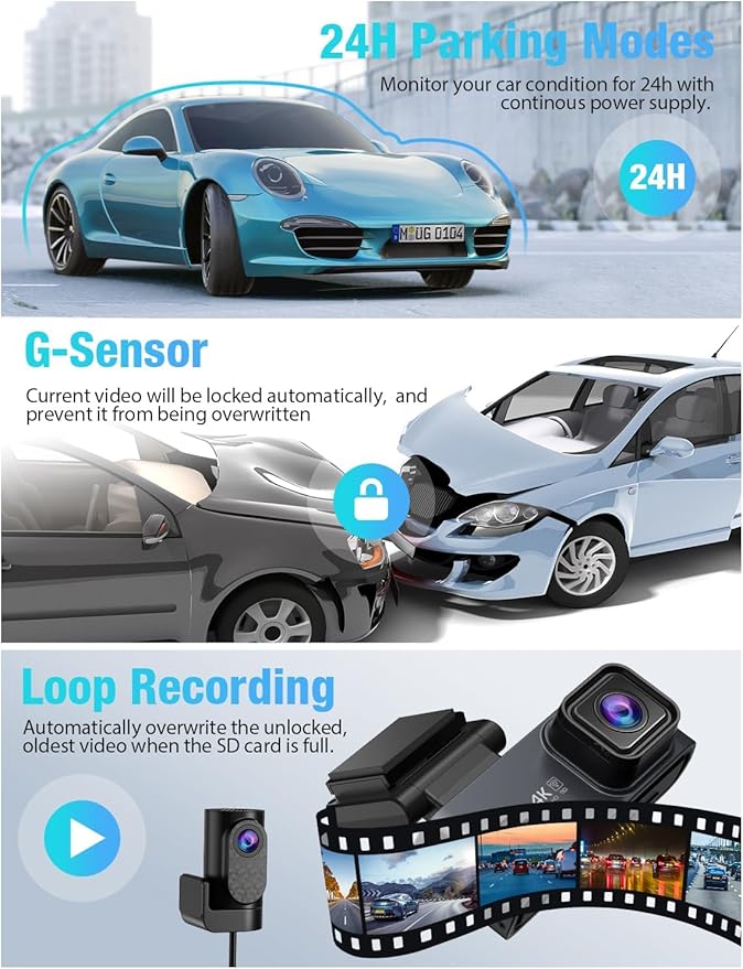 OMBAR Dash Cam 5G WiFi GPS, 3 Channel Dash Cam Front and Rear Inside - Image 7