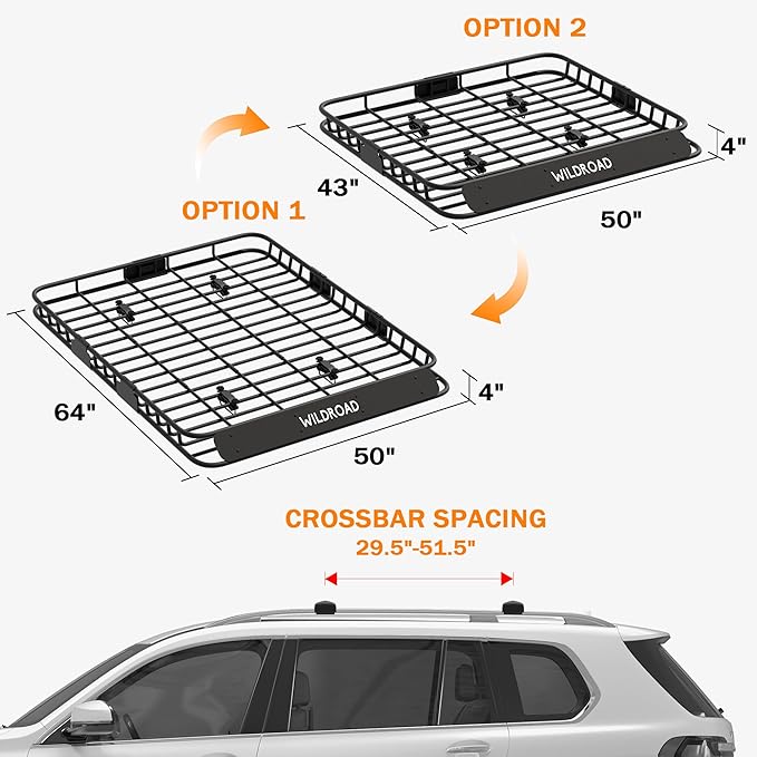 Wildroad Roof Rack Cargo Basket, Upgraded 4” Fence Wide Car Roof Basket - Image 8